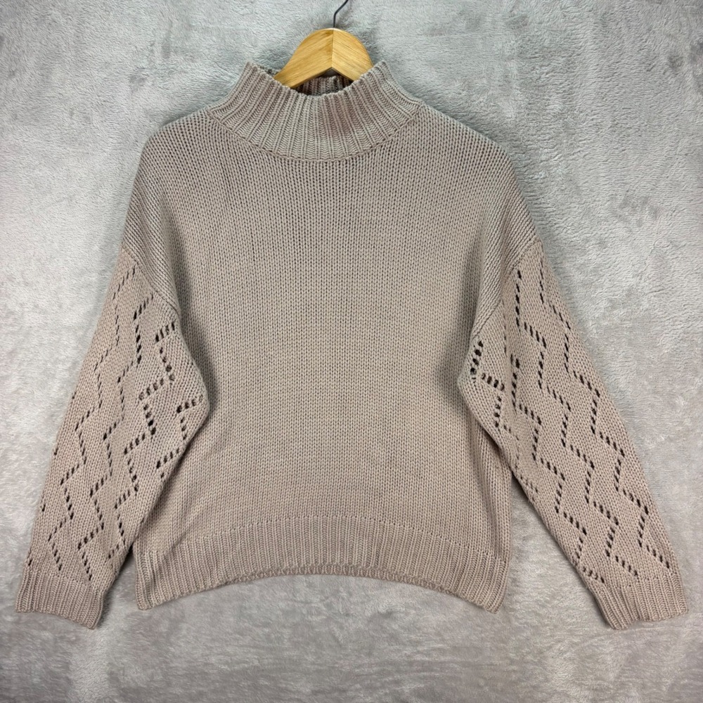 Line and Dot Women's Taupe Mock Neck Sweater Zigzag Sleeve Acrylic‎ Sz S